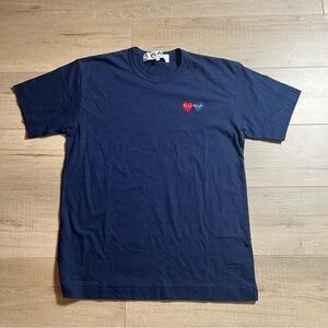 Play Comme Des Garçons T-Shirt Red/navy Double Heart Logo in Navy Large Japan